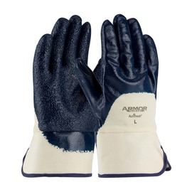 Protective Industrial Products Large ArmorGrip® Blue Nitrile Palm, Finger And Knuckles Coated Work Gloves With Natural Cotton Liner And Safety Cuff
