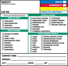 Brady® 7" X 7" Black/Blue/Green/Red/Yellow/White Permanent Acrylic Paper Label (100 Per Pack) "IDENTITY: CAS NO.: HEALTH FLAMMABILITY PROTECTIVE EQUIPMENT"