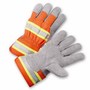 Protective Industrial Products Medium Hi-Vis Orange Premium Split Leather Palm Gloves With Polyester Back And Rubberized Safety Cuff