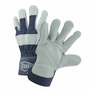 Protective Industrial Products Large Blue Premium Split Leather Palm Gloves With Canvas Back And Rubberized Safety Cuff