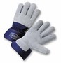 Protective Industrial Products Large Blue Premium Split Leather Palm Gloves With Leather Back And Rubberized Safety Cuff