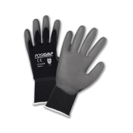 Protective Industrial Products Medium G-Tek® PosiGrip® 15 Gauge Gray Polyurethane Palm And Finger Coated Work Gloves With Black Nylon Liner And Knit Wrist