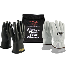Protective Industrial Products Size 12 Black NOVAX Natural Rubber Class 00 Low Voltage Electrical Insulating Linesmen Gloves Kit With Straight Cuff