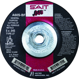 United Abrasives/SAIT 4 1/2" X .045" X 5/8" - 11"  60 Grit Aluminum Oxide Type 27 Cut Off Wheel