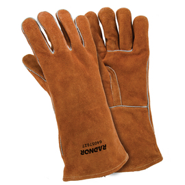 RADNOR™ Large 14" Brown Premium Cowhide Cotton Lined Hot/Heavy Material Handling Welders Gloves