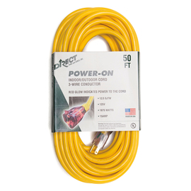 Direct™ Wire & Cable 50' NEMA 5-15R 12/3 AWG Yellow Single Outlet Standard Extension Cord With Lighted End