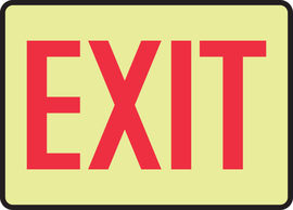 Accuform Signs® 7" X 10" Red/White Glow-In-The-Dark Vinyl Safety Sign "EXIT"