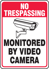 Accuform Signs® 14" X 10" Red/Black/White Aluminum Safety Sign "NO TRESPASSING MONITORED BY VIDEO CAMERA"