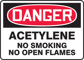Accuform Signs® 10" X 14" White/Red/Black Plastic Safety Sign "DANGER ACETYLENE NO SMOKING NO OPEN FLAMES"