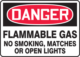 Accuform Signs® 10" X 14" Red/Black/White Aluminum Safety Sign "DANGER FLAMMABLE GAS NO SMOKING MATCHES OR OPEN LIGHTS"