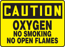 Accuform Signs® 10" X 14" Black/Yellow Adhesive Vinyl Safety Sign "CAUTION OXYGEN NO SMOKING NO OPEN FLAMES"