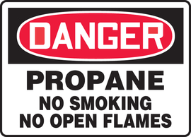 Accuform Signs® 7" X 10" White/Red/Black Aluminum Safety Sign "DANGER PROPANE NO SMOKING NO OPEN FLAMES"