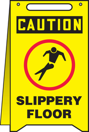 Accuform Signs® 20" X 12" Yellow/Red/Black Plastic Fold-Ups® Floor Sign "CAUTION SLIPPERY FLOOR"