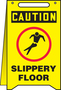 Accuform Signs® 20" X 12" Yellow/Red/Black Plastic Fold-Ups® Floor Sign "CAUTION SLIPPERY FLOOR"