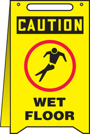 Accuform Signs® 20" X 12" Yellow/Red/Black Plastic Fold-Ups® Floor Sign "CAUTION WET FLOOR"