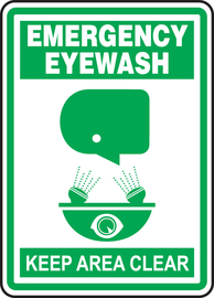 Accuform Signs® 10" X 7" White/Green Plastic Safety Sign "EMERGENCY EYEWASH KEEP AREA CLEAR"