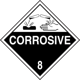 Accuform Signs® 10 3/4" X 10 3/4" Black/White Adhesive Vinyl DOT Placard "CORROSIVE HAZARD CLASS 8 (With Graphic)"