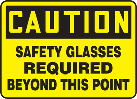 Accuform Signs® 7" X 10" Black/Yellow Adhesive Vinyl Safety Sign "CAUTION SAFETY GLASSES REQUIRED BEYOND THIS POINT"