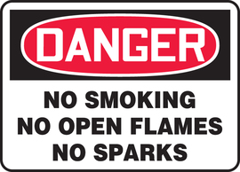 Accuform Signs® 10" X 14" White/Red/Black Adhesive Vinyl Safety Sign "DANGER NO SMOKING NO OPEN FLAMES NO SPARKS"