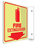 Accuform Signs® 8" X 8" Red/White Glow-In-The-Dark Plastic Projection™ 90D Projection Sign "FIRE EXTINGUISHER"