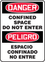 Accuform Signs® 14" X 10" Black/Red/White Adhesive Vinyl Bilingual/Safety Sign "DANGER CONFINED SPACE DO NOT ENTER PELIGRO ESPACIO CONFINADO NO ENTRE"