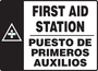 Accuform Signs® 10" X 14" Green/Black/White Plastic Bilingual/Safety Sign "FIRST AID STATION PUESTO DE PRIMEROS AUXILIOS"