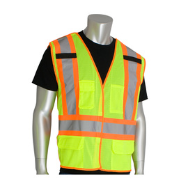 Protective Industrial Products Large Hi-Viz Yellow And Orange Mesh/Polyester Vest