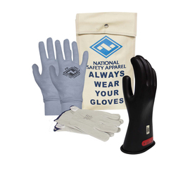 National Safety Apparel Size 10 Black ArcGuard® Rubber/Leather Class 0 Linesmen Glove Kit With Rolled Cuff