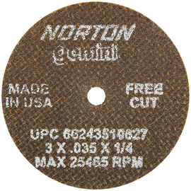 Norton® 3" X .035" X 1/4" Gemini® Medium Grit Aluminum Oxide Type 01/41 Cut Off Wheel