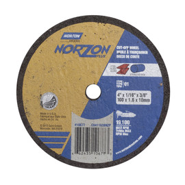 Norton® 4" X 1/16" X 3/8" NorZon Plus® Coarse Grit Ceramic Alumina Portable Type 01/41 Small Diameter Cut Off Wheel
