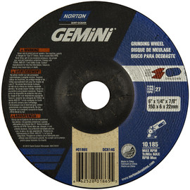 Norton® 6" X 1/4" X 7/8" Gemini® Extra Coarse Grit Aluminum Oxide Type 27 Depressed Center Grinding Wheel