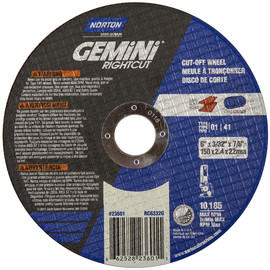 Norton® 6" X 3/32" X 7/8" Gemini®/RightCut® Coarse Grit Aluminum Oxide Portable Type 01/41 Right Angle Cut Off Wheel