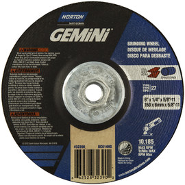 Norton® 6" X 1/4" X 5/8" - 11 Gemini® Extra Coarse Grit Aluminum Oxide Type 27 Depressed Center Grinding Wheel