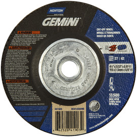 Norton® 4 1/2" X 3/32" X 5/8" - 11 Gemini® Extra Coarse Grit Aluminum Oxide Type 27/42 Depressed Center Cutting Wheel