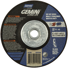 Norton® 5" X .045" X 5/8" - 11 Gemini® Extra Coarse Grit Aluminum Oxide Type 27/42 Depressed Center Cutting Wheel