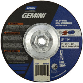 Norton® 7" X .125" X 5/8" - 11 Gemini® Extra Coarse Grit Aluminum Oxide Type 27/42 Depressed Center Cutting Wheel