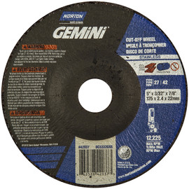 Norton® 5" X 3/32" X 7/8" Gemini® INOX/SS Extra Coarse Grit Aluminum Oxide Type 27/42 Depressed Center Cutting Wheel