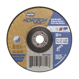 Norton® 3" X 1/4" X 3/8" NorZon Plus® Extra Coarse Grit Ceramic Alumina Type 27 Depressed Center Grinding Wheel