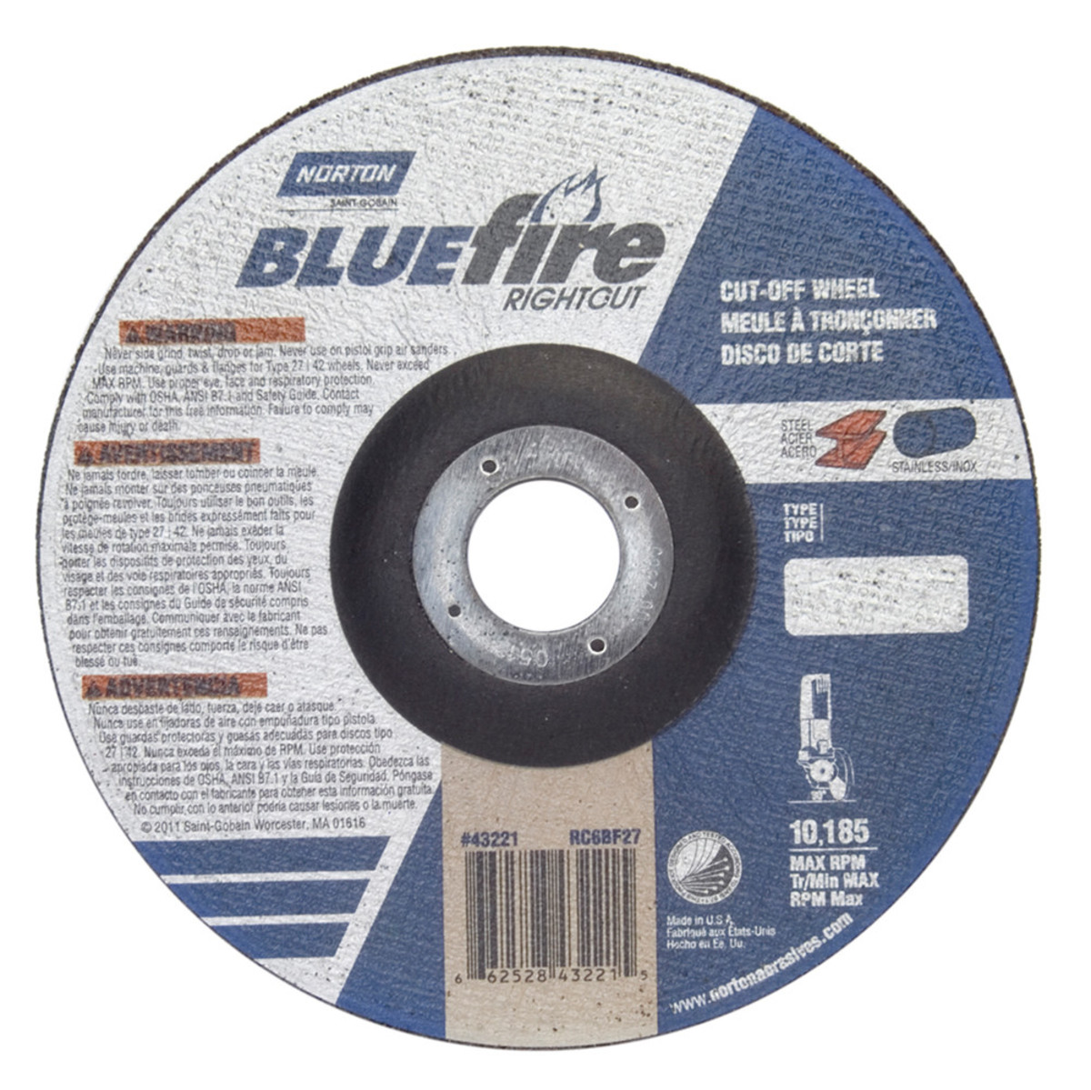 24 Grit Aluminum Oxide Depressed Center Wheel 1/4 in Thick 6 in Dia 140 Pack 