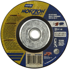 Norton® 4 1/2" X .125" X 5/8" - 11 NorZon Plus® Extra Coarse Grit Ceramic Alumina Type 27/42 Depressed Center Cutting Wheel
