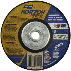 Norton® 5" X 1/4" X 5/8" - 11 NorZon Plus® Extra Coarse Grit Ceramic Alumina Type 27 Depressed Center Grinding Wheel