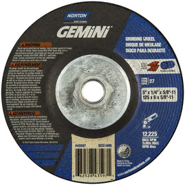 Norton® 5" X 1/4" X 5/8" - 11 Gemini® Extra Coarse Grit Aluminum Oxide Type 27 Depressed Center Grinding Wheel
