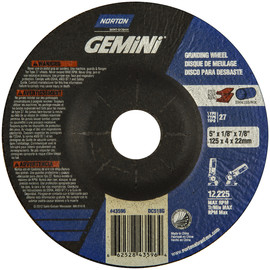 Norton® 5" X 1/8" X 7/8" Gemini® Extra Coarse Grit Aluminum Oxide Type 27 Depressed Center Combination Wheel