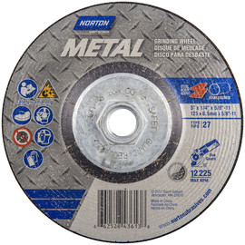 Norton® 5" X 1/4" X 5/8" - 11 Metal Extra Coarse Grit Aluminum Oxide Type 27 Depressed Center Grinding Wheel