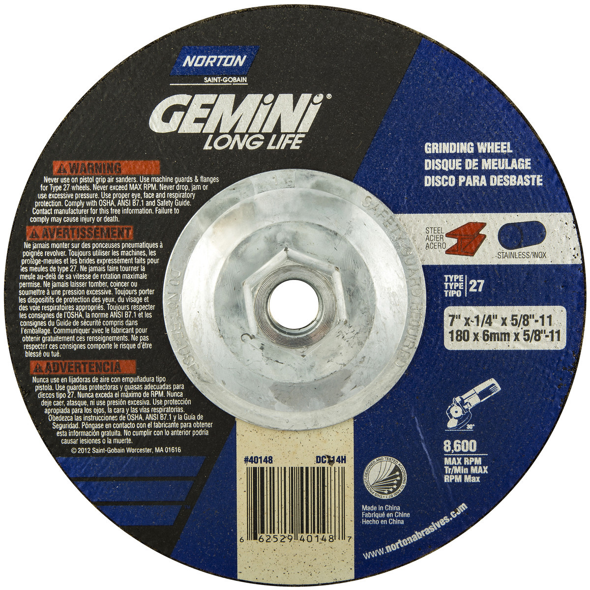 7"x1/2"x1-1/4" Premium Blue A/O Type 1 Surface Grinding Wheel Choose Your Grit