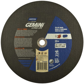 Norton® 10" X 3/32" X 5/8" Gemini® Extra Coarse Grit Aluminum Oxide Type 01/41 Stationary Saw Cut Off Wheel