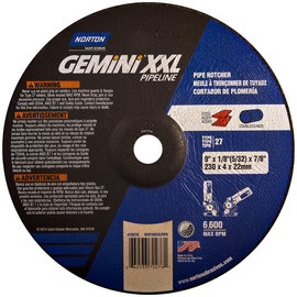 Norton® 9" X 1/8" X 7/8" Gemini® XXL Extra Coarse Grit Aluminum Oxide Type 27 Depressed Center Combination Wheel