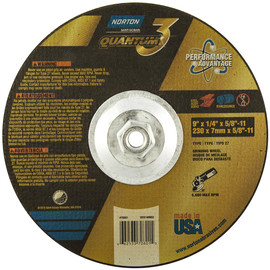Norton® 9" X 1/4" X 5/8" - 11" Quantum3 20 Grit Ceramic Alumina Type 27 Depressed Center Grinding Wheel