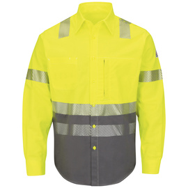 Bulwark® Large Tall Hi-Viz Yellow And Gray Westex Ultrasoft®/Cotton/Nylon Flame Resistant Uniform Shirt With Button Front Closure