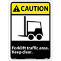 NMC™ 14" X 10" White .04" Aluminum Machine And Operational Sign "CAUTION Forklift traffic area keep clear."